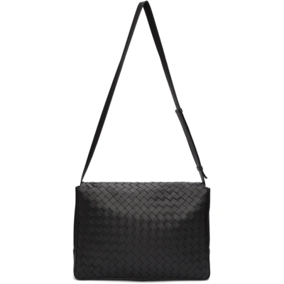Shop Bottega Veneta Black Medium Intrecciato Messenger Bag In 8984 Nero/n