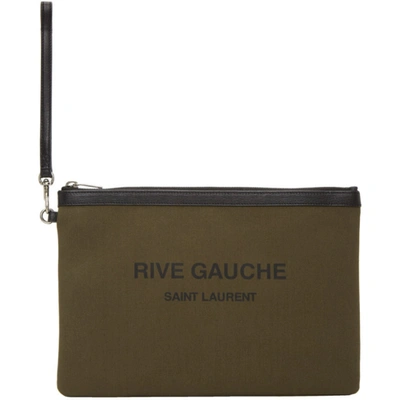Shop Saint Laurent Khaki Canvas 'rive Gauche' Pouch In 2466 Kaki
