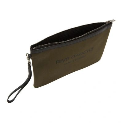 Shop Saint Laurent Khaki Canvas 'rive Gauche' Pouch In 2466 Kaki