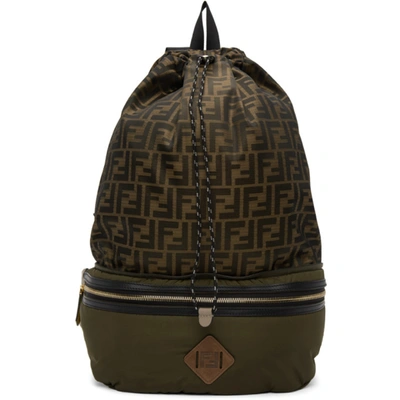 Shop Fendi Khaki And Gold 'forever ' Convertible Backpack In F1bhw Milit