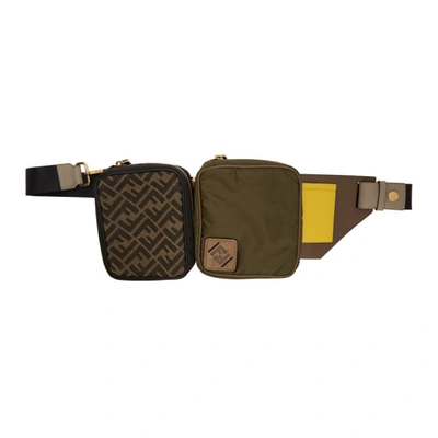 Shop Fendi Green & Black Canvas Multi Pouch 'forever ' Belt Bag In F1bhw