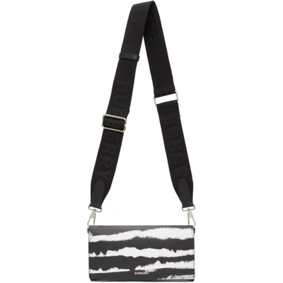 Shop Burberry Black And White Leather Ollie Zebra Wallet In Zebra Print