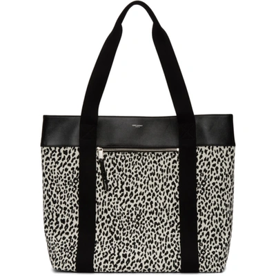 Shop Saint Laurent Black And White Medium Baby Cat Daily Cabas Tote In 9084 Whtblk