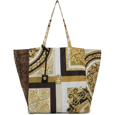 Shop Versace Yellow Mixed Print Tote In Dnmov Whtgl