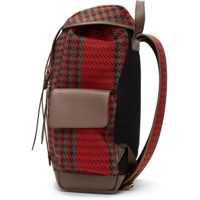Shop Gucci Red & Green Houndstooth Gg Backpack In 8274 Red Gr
