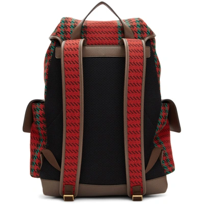 Shop Gucci Red & Green Houndstooth Gg Backpack In 8274 Red Gr