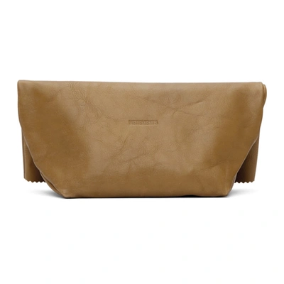 Shop Vetements Beige Leather Paper Bag Clutch In Beige 14619948