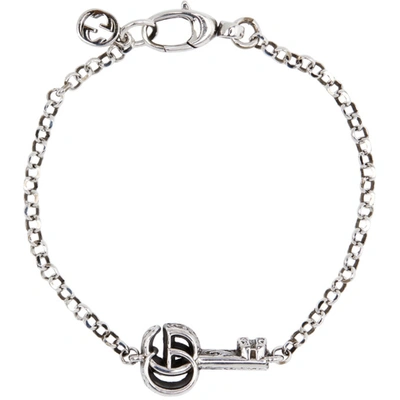Shop Gucci Silver Gg Marmont Key Bracelet In Black