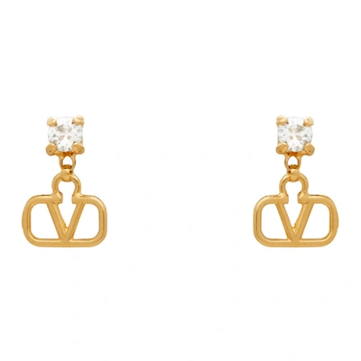 Shop Valentino Gold  Garavani Crystal Vlogo Pendant Earrings In Mh5 Gold/crystal