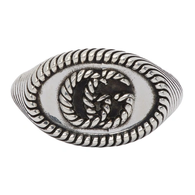 Shop Gucci Silver Double G Marmont Pinky Ring In 0701 Black