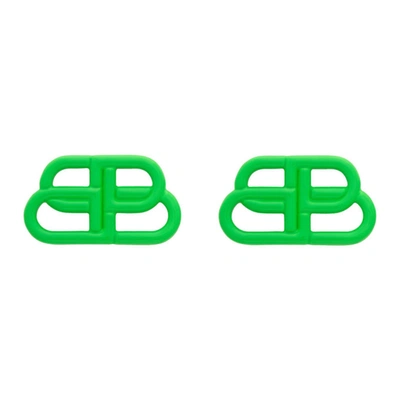 Shop Balenciaga Green Small Bb Stud Earrings In 3669 Fluogr