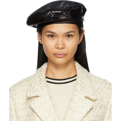 Shop Gucci Black Sequin Glitter Beret In 1060 Black