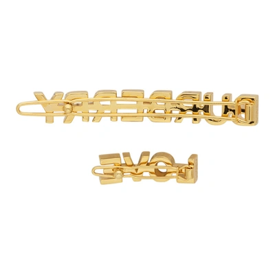 Shop Burberry Gold Logo & 'love' Hair Clips In Light Gold