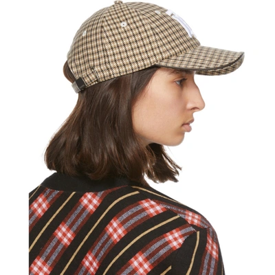 Shop Burberry Beige Houndstooth Monogram Baseball Cap In Fawn