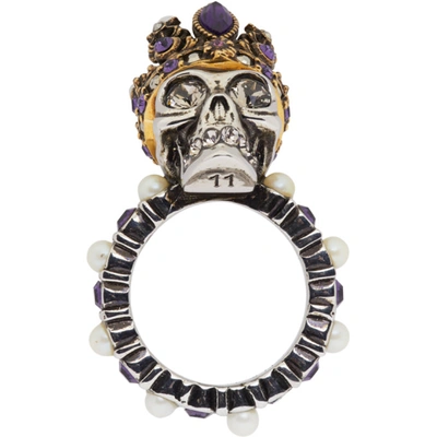 Shop Alexander Mcqueen Silver & Gold Queen Skull Ring In 8800 0446