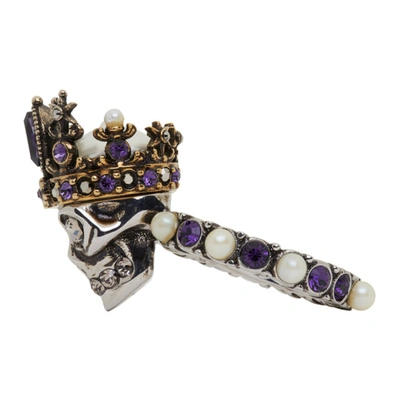 Shop Alexander Mcqueen Silver & Gold Queen Skull Ring In 8800 0446
