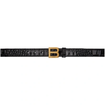 Shop Balenciaga Black Croc Hourglass Belt In 1000 Black