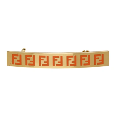 Shop Fendi Gold & Orange 'forever ' Hair Clip In F1bda Orang