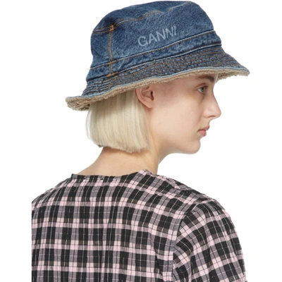 Shop Ganni Blue Denim Teddy Bucket Hat In 630 Denim