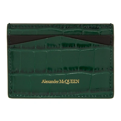 Shop Alexander Mcqueen Green Croc Skull Card Holder In 3150 Emeral