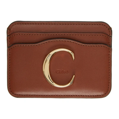 Shop Chloé Brown ' C' Card Holder In 27s Sepiabr