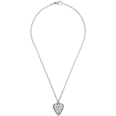 Shop Gucci Silver Engraved Heart Necklace In 0811 Silver