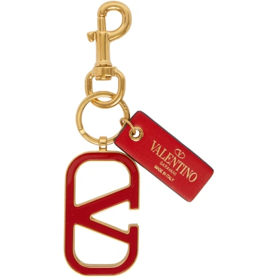 Shop Valentino Gold And Red  Garavani Vlogo Keychain In Ju5 Redpur