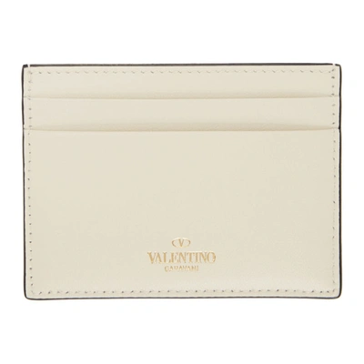 Shop Valentino Off-white  Garavani Rockstud Cardholder In I16 Ltivory