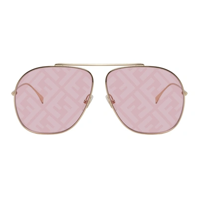 Shop Fendi Pink Ff Aviator Sunglasses In 0eyr Pink