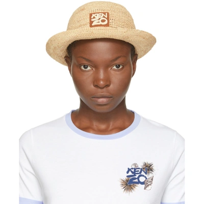 Shop Kenzo Beige High Summer Bucket Hat In 02 Off Wht