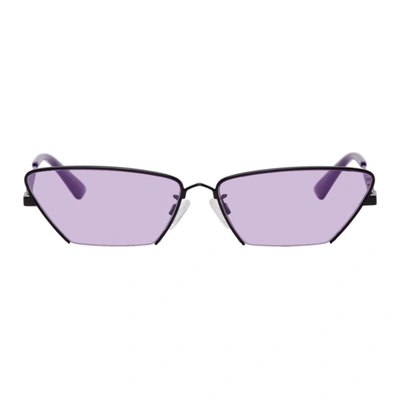 Shop Mcq By Alexander Mcqueen Mcq Alexander Mcqueen Black And Purple Mcq Swallow Cat-eye Sunglasses In 002 Black