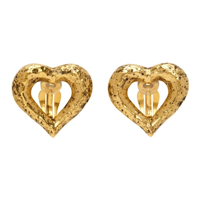 Shop Saint Laurent Gold Open Heart Clip-on Earrings In 8204 Gold