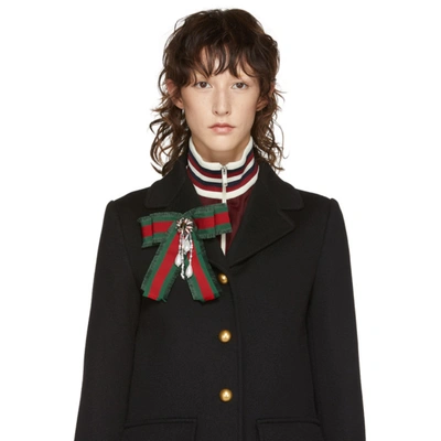 Shop Gucci Red & Green Striped Ribbon Brooch In 9152 Redgre