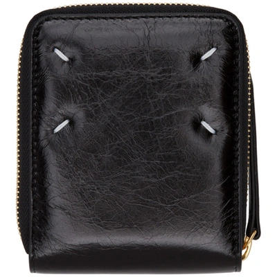 Shop Maison Margiela Black Leather Medium Zip Around Wallet In T8013 Black