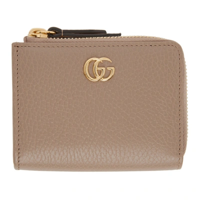 Shop Gucci Taupe Small Marmont Card Holder In 5729 Porcelain Rose