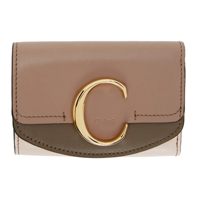Shop Chloé Chloe Pink And Taupe Small Chloe C Trifold Wallet In 9gt Pink/pi
