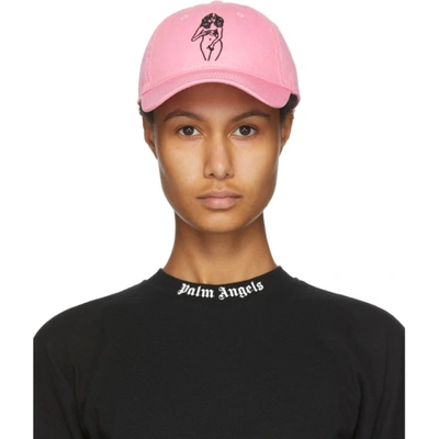Shop Palm Angels Pink Embroidered Woman Cap