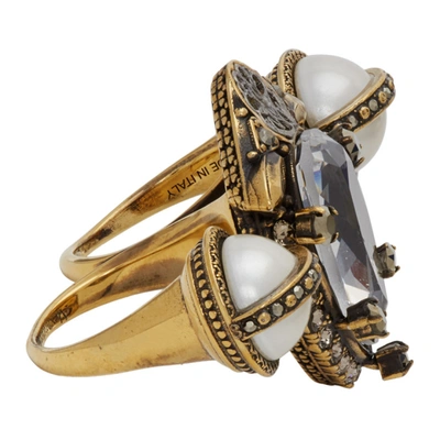 Shop Alexander Mcqueen Gold Signature Jeweled Double Ring In 1525 0448+m