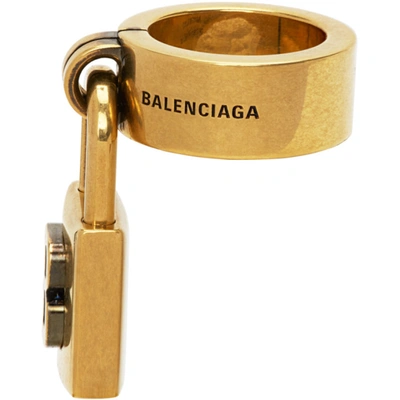 Shop Balenciaga Gold Lock Ring In 0604 Antgld