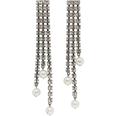 Shop Christopher Kane Gunmetal Crystal Cupchain Pearl Earrings