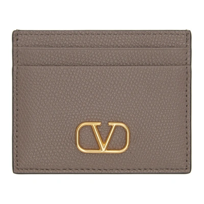 Shop Valentino Taupe  Garavani Vlogo Card Holder In 416 Clay