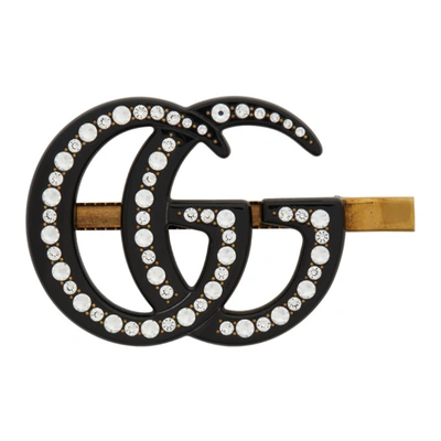 Shop Gucci Black Large Double G Hair Clip In 8519 Black