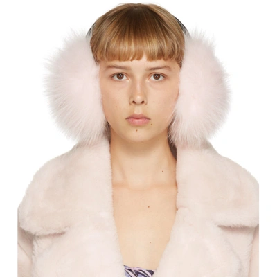 Shop Yves Salomon Pink Fluffy Fur Ear Muffs In A5059 Candy