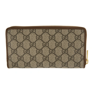 Shop Gucci Beige & Brown Gg Supreme ' 1955' Horsebit Zip Around Wallet In 8563 Brown