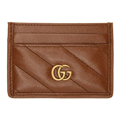 Shop Gucci Brown Diagonal Gg Marmont 2.0 Card Holder In 2535 Cuir/cuir