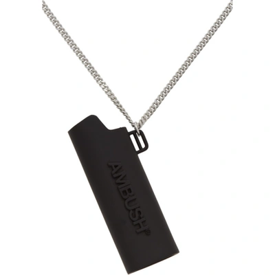 Shop Ambush Black Logo Lighter Case Necklace In Black/silve