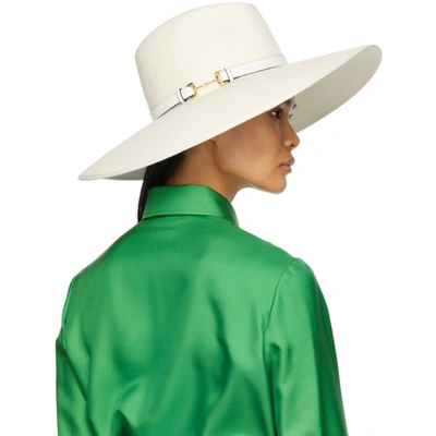 Shop Gucci White Felt Wide Brim Horsebit Panama Hat In 9077 White