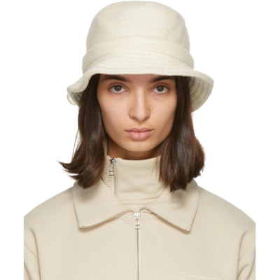 Shop Jacquemus Off-white Wool 'le Bob Gadjo' Beach Hat In Off White
