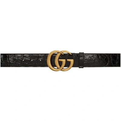 Shop Gucci Black Croc Gg Belt In 1000 Black