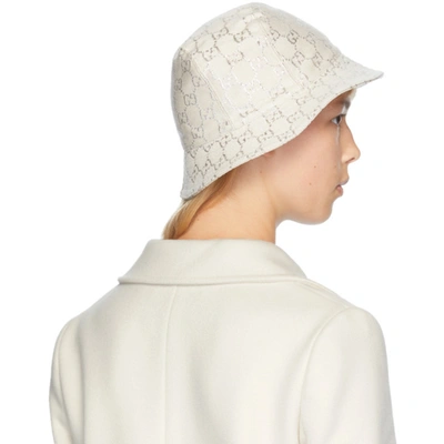 Shop Gucci White Lamé Gg Bucket Hat In 9000 White